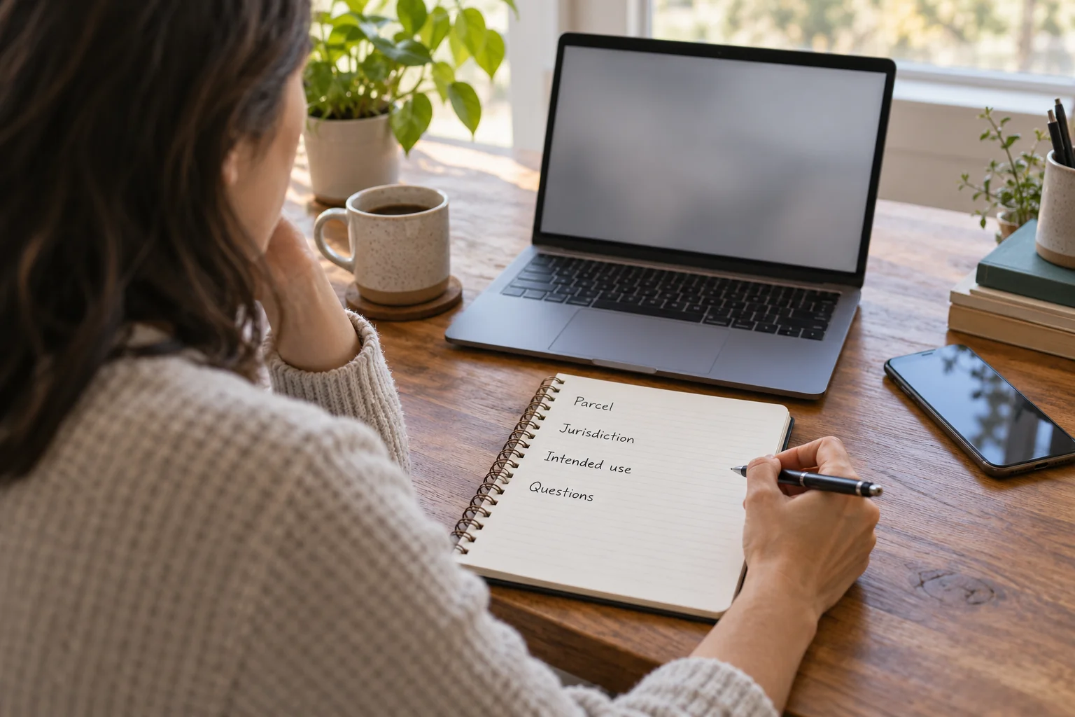 Buyer preparing parcel details and land-use questions before calling the planning office.